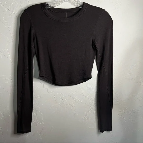 Lululemon Hold Tight Chocolate Brown Long Sleeve Modal Blend Crop Top - Picture 6 of 11
